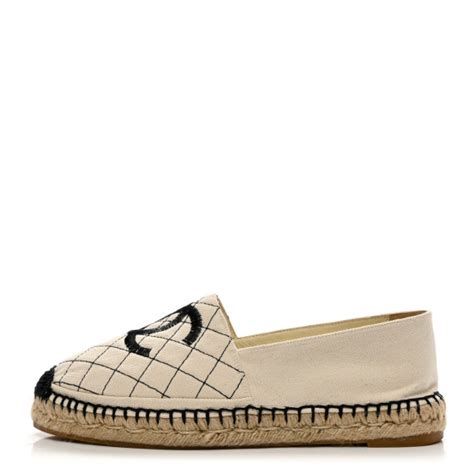 CHANEL Fabric Biarritz CC Espadrilles 39 Beige Black